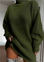 Solid Turtleneck Long Sweater Winter Warm Women Sweater Dress
