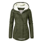 Winter Hooded Jacket Solid Color Warm Buckle Zip-up Fleece Jacket With Pockets Women's Casual Jacket